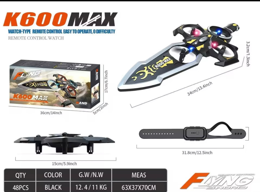K600 Max Gesture Sensing Hand Controlled Flying Sword Drone 2.4g Dual Remote Control Watch And Handle Rc Toy For Kids Boys