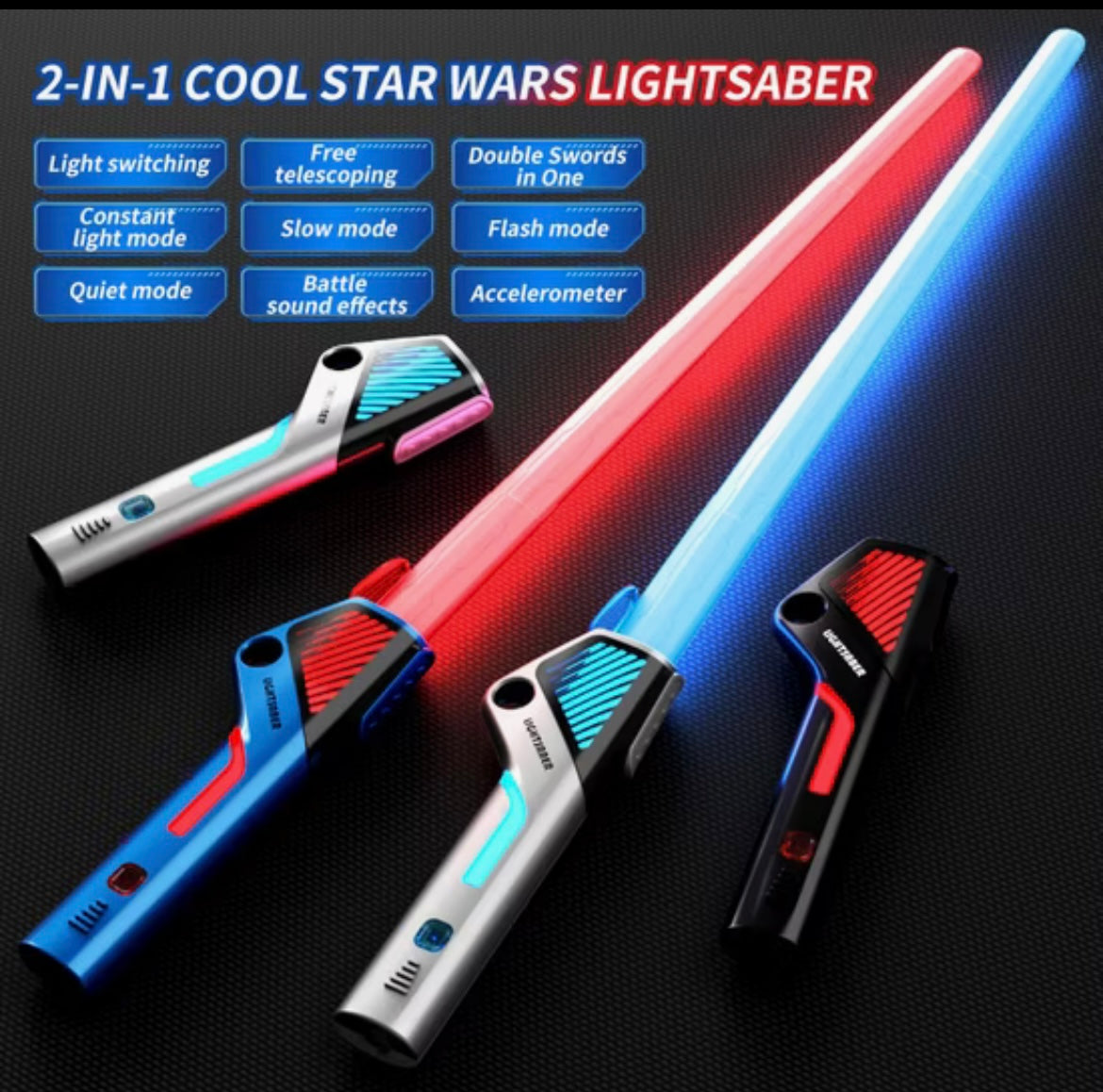 Fluorescent Battle Toy Sword :12 Colour Light Sound Retractable Light Saber 2-in-1
