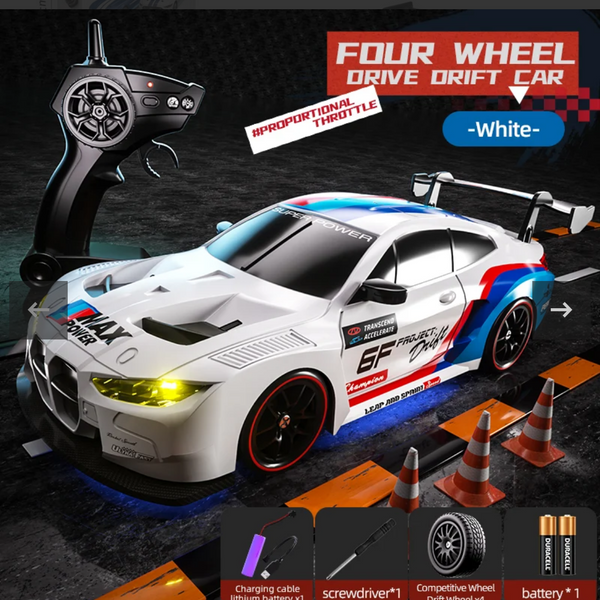 Remote Control Drift Car 4WD 2.4GHz 30KM/H High Speed Racing Sport Toy Car with LED Lights, Racing and Drift Wheels (8607-Black)