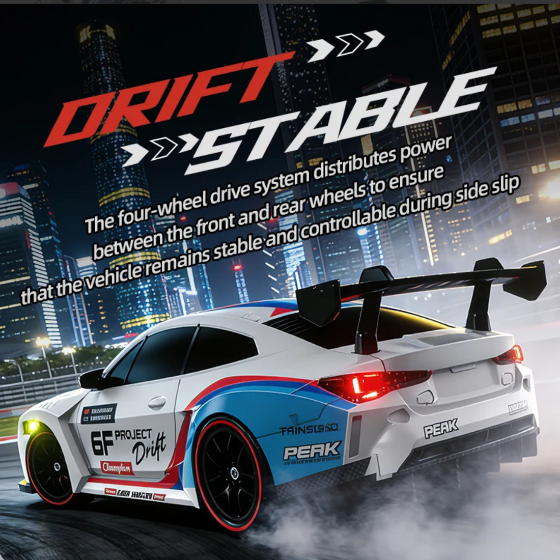 Remote Control Drift Car 4WD 2.4GHz 30KM/H High Speed Racing Sport Toy Car with LED Lights, Racing and Drift Wheels (8607-Black)